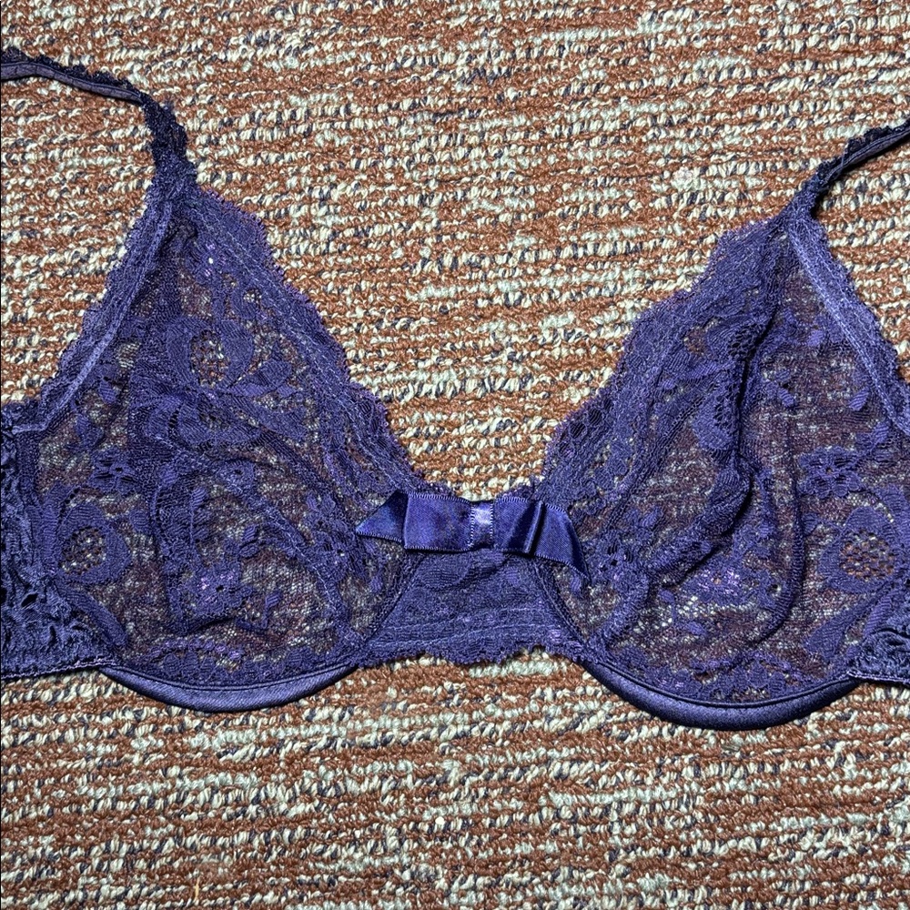 Victorias Secret Bra Vintage sheer purple unlined gold label delicate lace bra - Picture 12 of 13